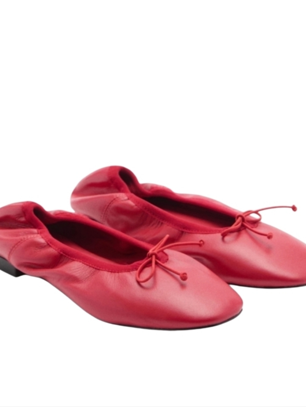 NEW! MANGO MNG Soft Red Bovine Leather Ballet Flats With Bow 6.